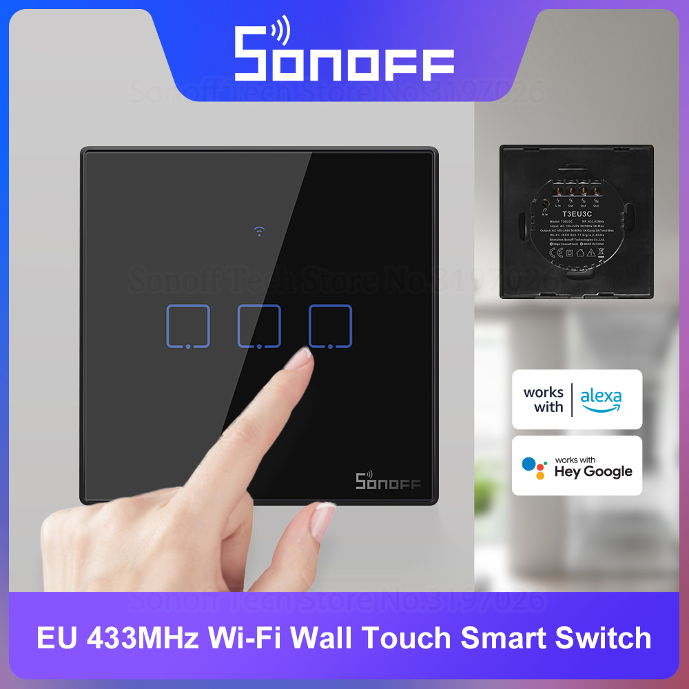 Sonoff Basic - SONOFF T3EU Black WiFi Smart Wall