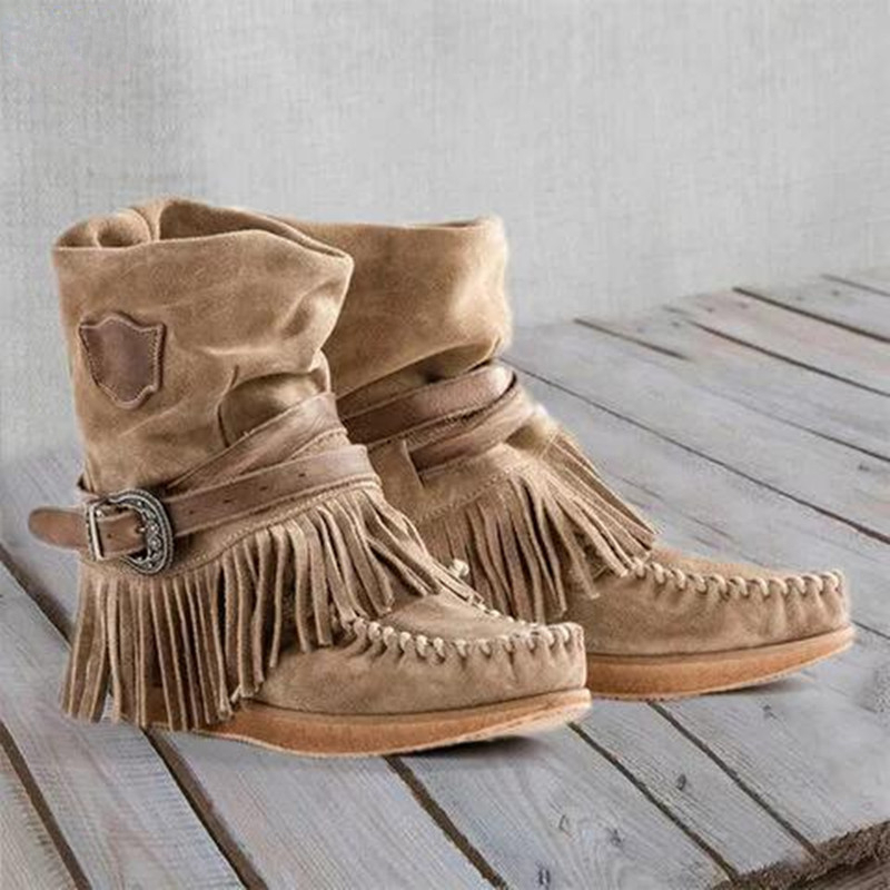 Tasmota - Retro Tassel Women's Boots Side Zipper