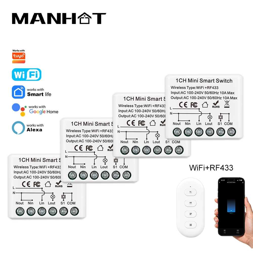 Smart Relay Tuya - 10A Mini WIFI Smart Switch RF433Mhz